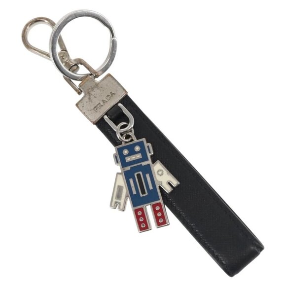 PRADA Charm Metal Leather 2 Set Black Silver Auth - Picture 3 of 16